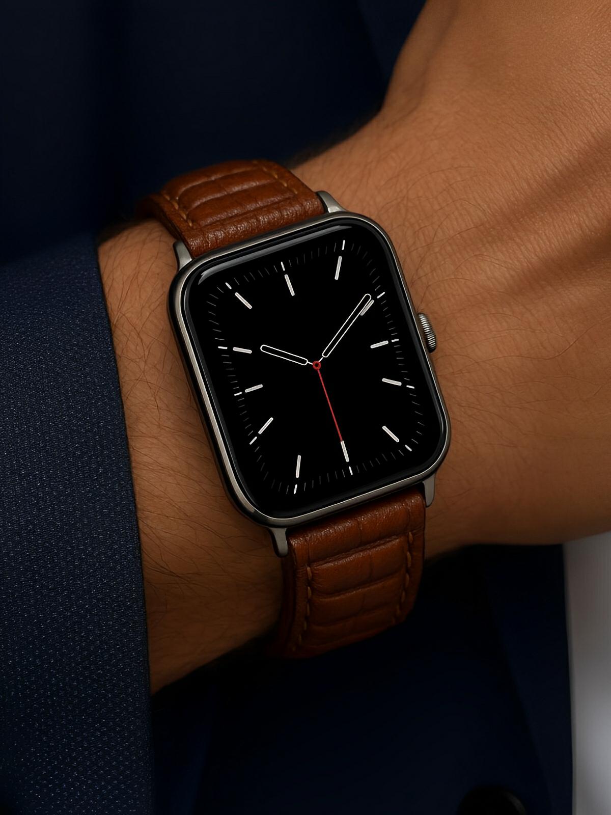 Bracelet en cuir pleine fleur Apple Watch, boucle acier inoxydable, ajustable, modèle Tovin - Bracelet Apple Watch - Marron 38 à 42mm