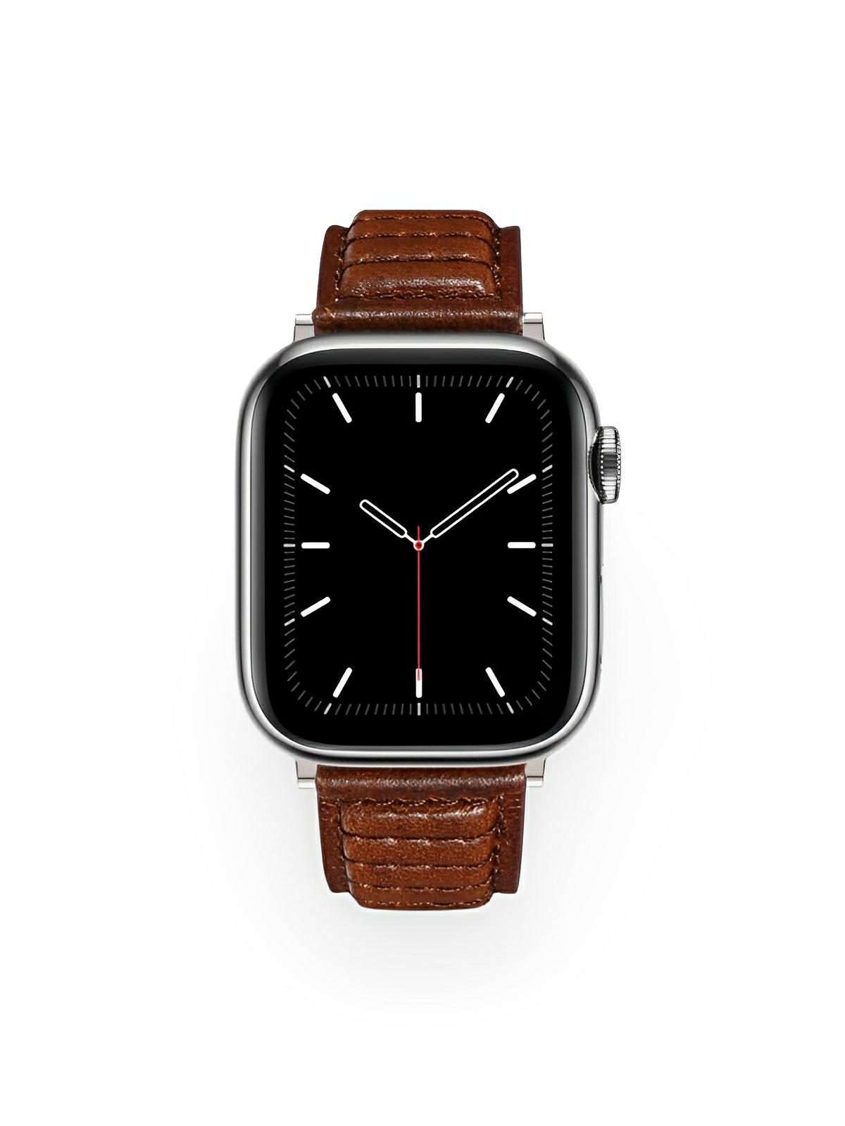 Bracelet en cuir pleine fleur Apple Watch, boucle acier inoxydable, ajustable, modèle Tovin - Bracelet Apple Watch - Marron 38 à 42mm