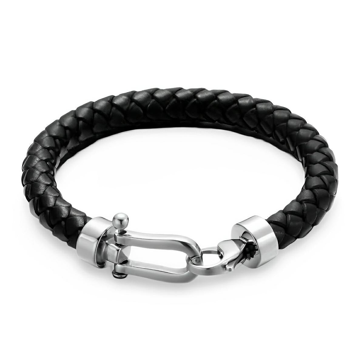 Bracelet Cuir Noir Pour Homme - Fermoir Fer à Cheval Acier Inoxydable, élégant