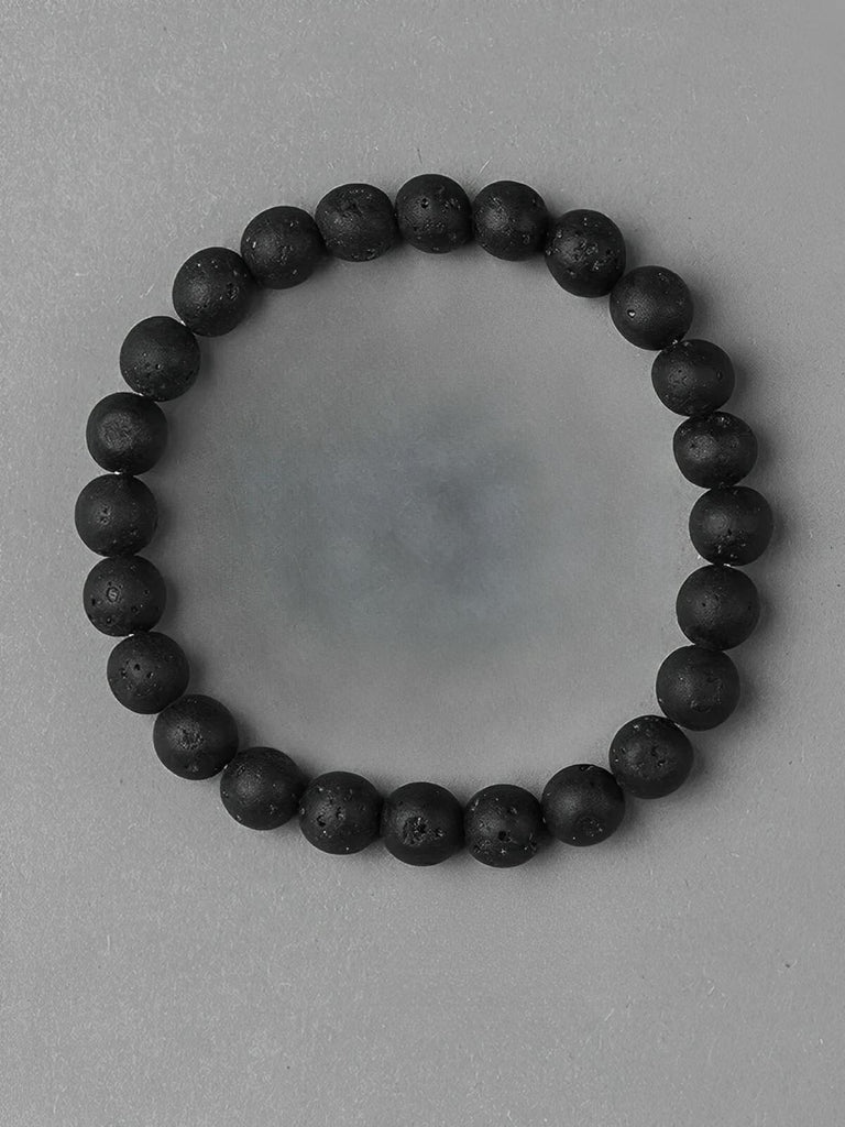 Bracelet en pierres naturelles, élastique, au style précieux et indispensable, modèle Lome - Bracelet - Pierre volcanique S