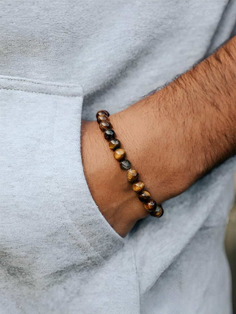 Bracelet en pierres naturelles, élastique, au style précieux et indispensable, modèle Lome - Bracelet - Œil de tigre S