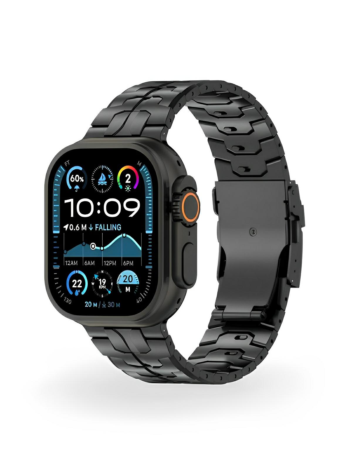 Bracelet en titane pour Apple Watch, design sculpté, ajustable et ultra - résistant, fermoir papillon sécurisé, modèle Réno - Bracelet Apple Watch - Noir 38 à 42mm