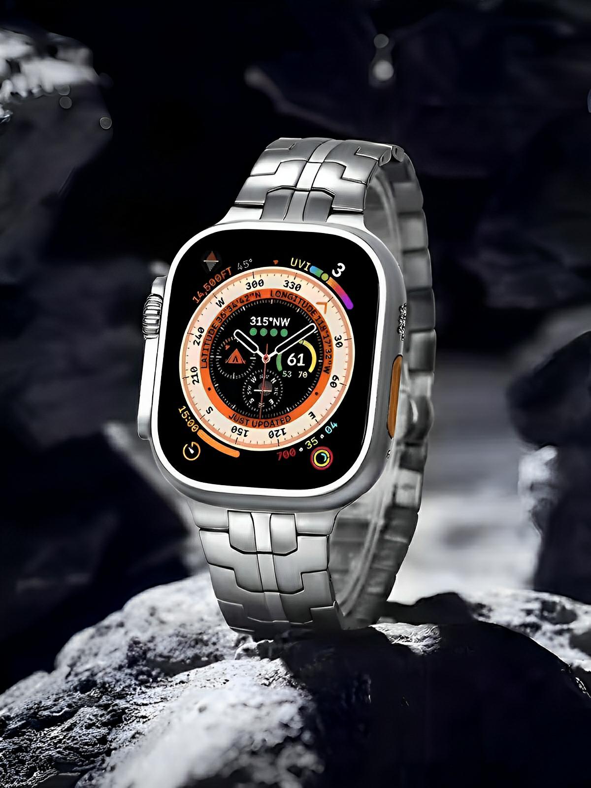 Bracelet en titane pour Apple Watch, design sculpté, ajustable et ultra - résistant, fermoir papillon sécurisé, modèle Réno - Bracelet Apple Watch - Argent 38 à 42mm