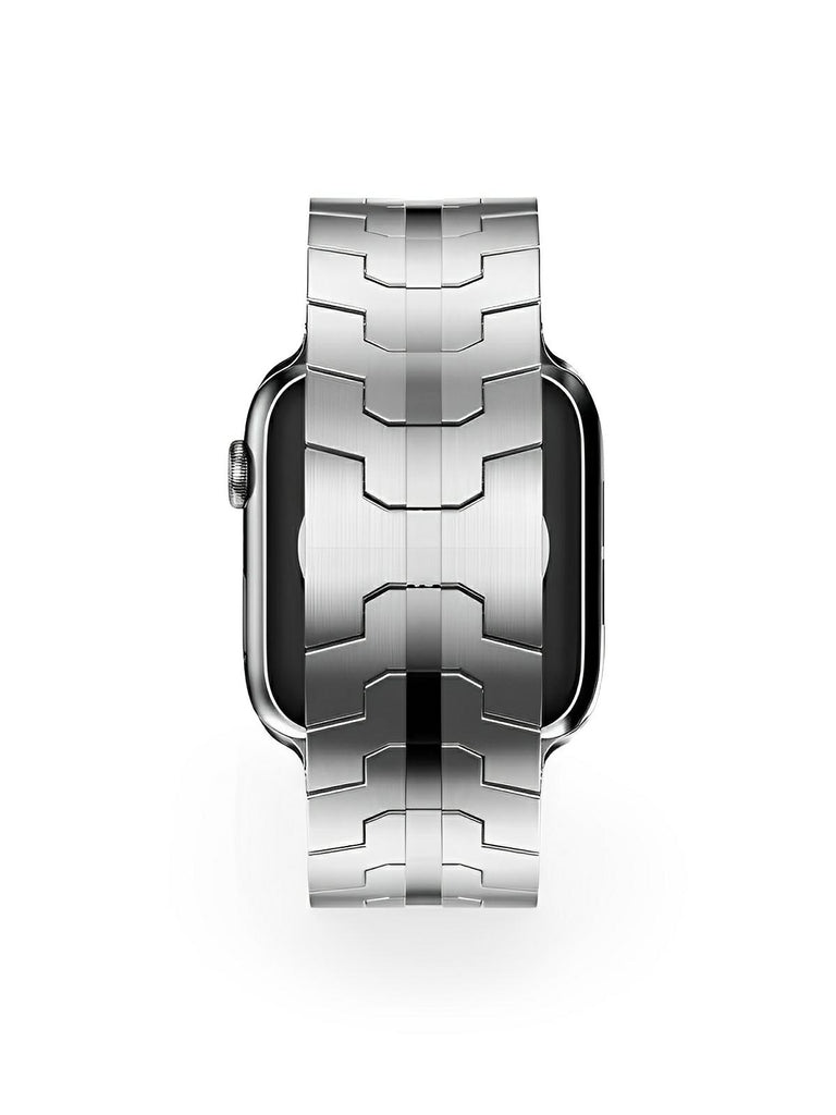 Bracelet en titane pour Apple Watch, design sculpté, ajustable et ultra - résistant, fermoir papillon sécurisé, modèle Réno - Bracelet Apple Watch - Argent 38 à 42mm