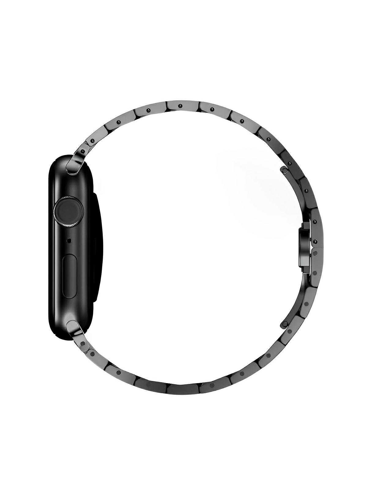 Bracelet en titane pour Apple Watch, design sculpté, ajustable et ultra - résistant, fermoir papillon sécurisé, modèle Réno - Bracelet Apple Watch - Noir 38 à 42mm