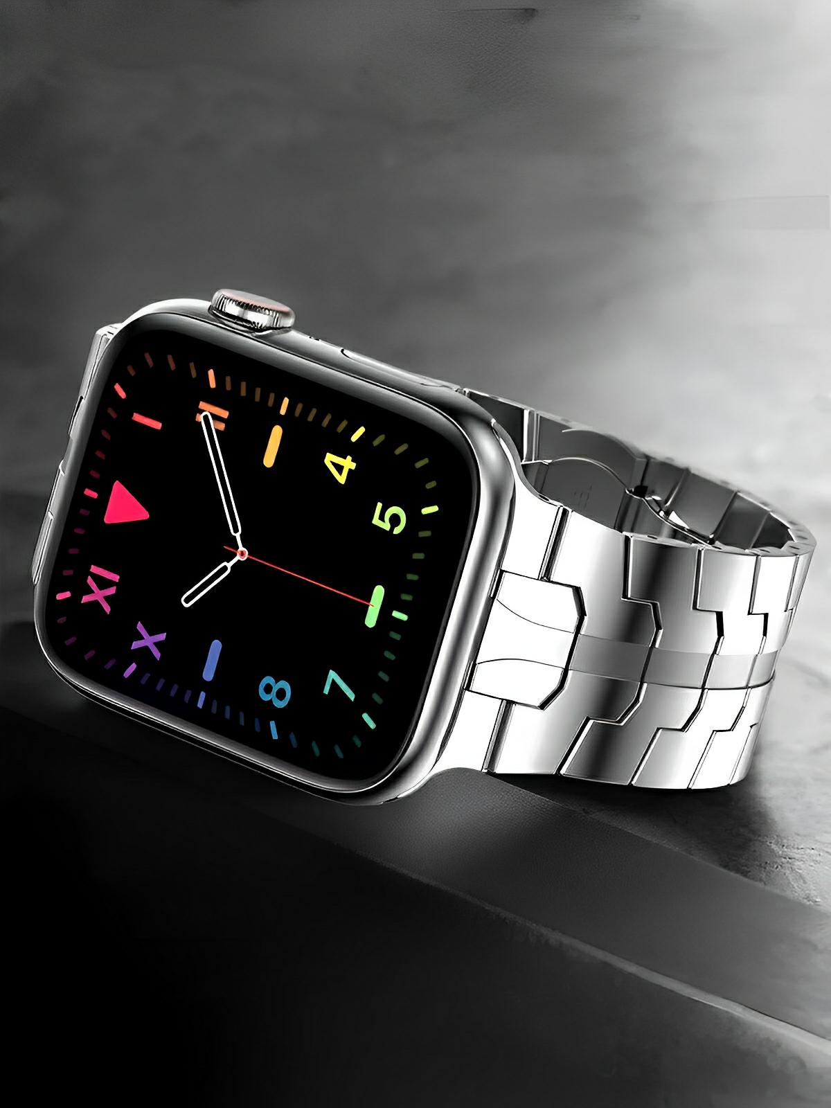 Bracelet en titane pour Apple Watch, design sculpté, ajustable et ultra - résistant, fermoir papillon sécurisé, modèle Réno - Bracelet Apple Watch - Argent 38 à 42mm