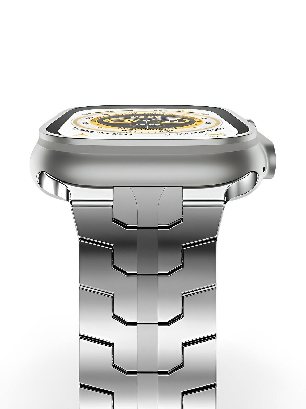 Bracelet en titane pour Apple Watch, design sculpté, ajustable et ultra - résistant, fermoir papillon sécurisé, modèle Réno - Bracelet Apple Watch - Argent 38 à 42mm