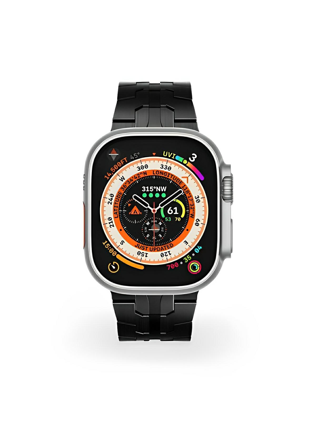 Bracelet en titane pour Apple Watch, design sculpté, ajustable et ultra - résistant, fermoir papillon sécurisé, modèle Réno - Bracelet Apple Watch - Noir 38 à 42mm