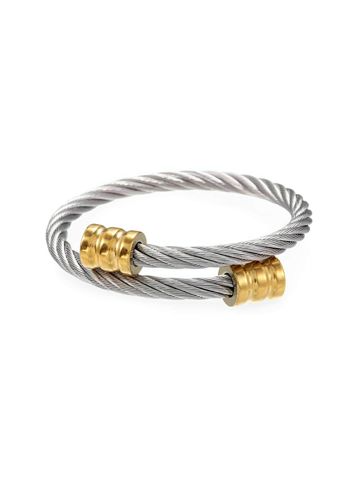 Bracelet femme acier inoxydable, bijou enroulé géométrique, design chic, accessoire Y2K, style affirmé, modèle Anastasie - Bracelet - Argent et or
