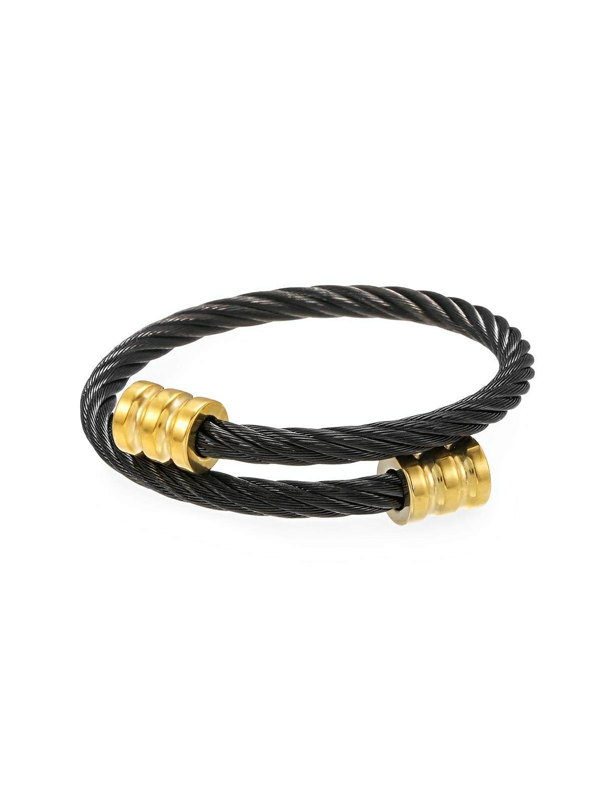 Bracelet femme acier inoxydable, bijou enroulé géométrique, design chic, accessoire Y2K, style affirmé, modèle Anastasie - Bracelet - Noir et or