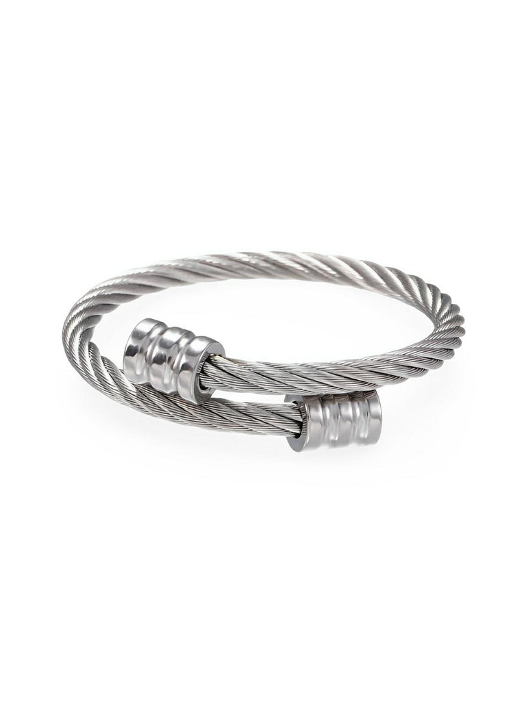 Bracelet femme acier inoxydable, bijou enroulé géométrique, design chic, accessoire Y2K, style affirmé, modèle Anastasie - Bracelet - Argent