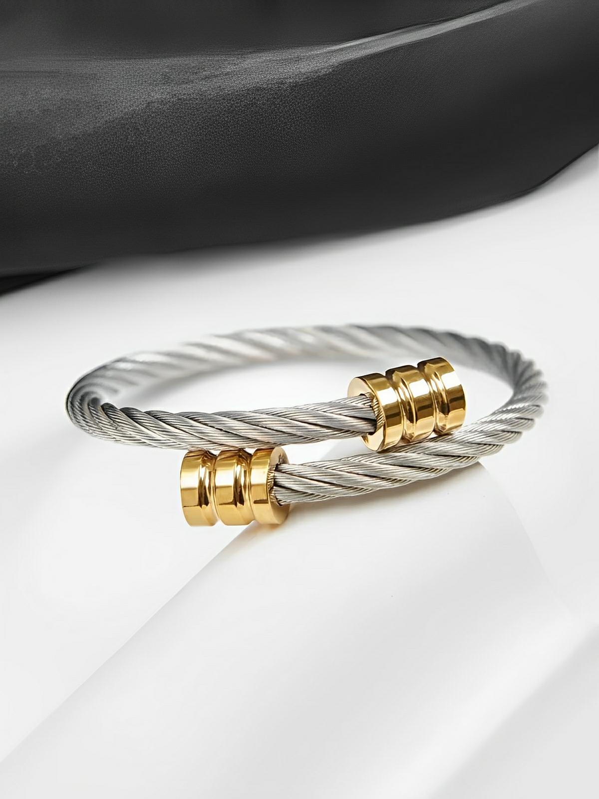 Bracelet femme acier inoxydable, bijou enroulé géométrique, design chic, accessoire Y2K, style affirmé, modèle Anastasie - Bracelet - Argent et or