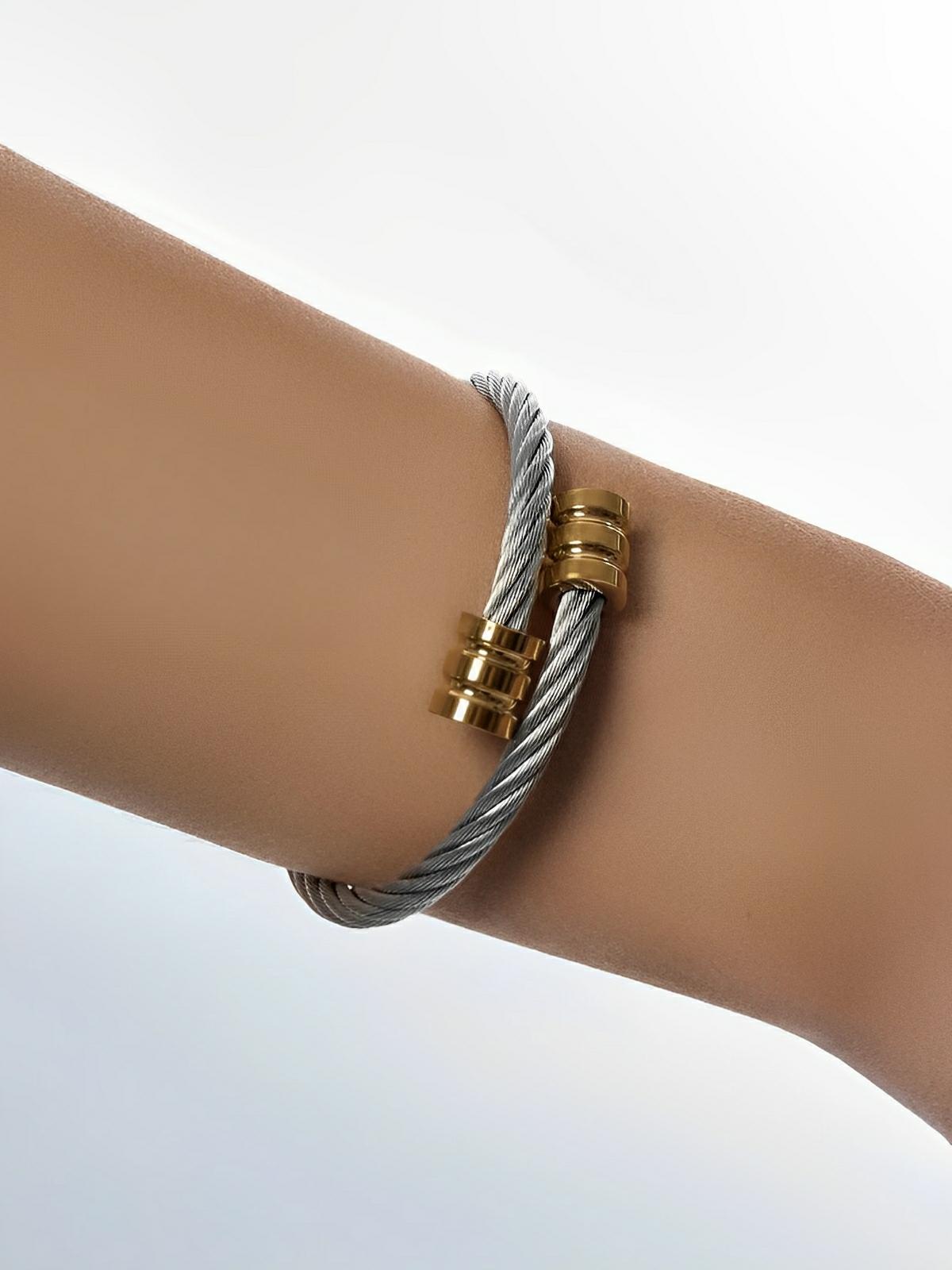 Bracelet femme acier inoxydable, bijou enroulé géométrique, design chic, accessoire Y2K, style affirmé, modèle Anastasie - Bracelet - Argent et or