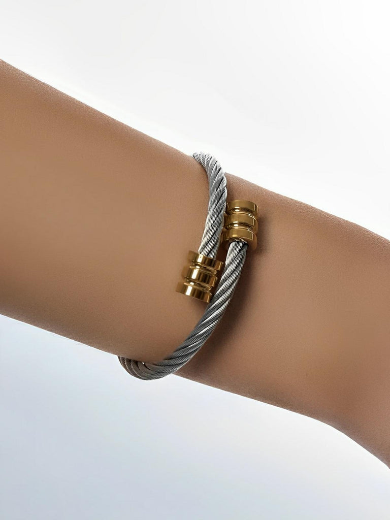 Bracelet femme acier inoxydable, bijou enroulé géométrique, design chic, accessoire Y2K, style affirmé, modèle Anastasie - Bracelet - Argent et or