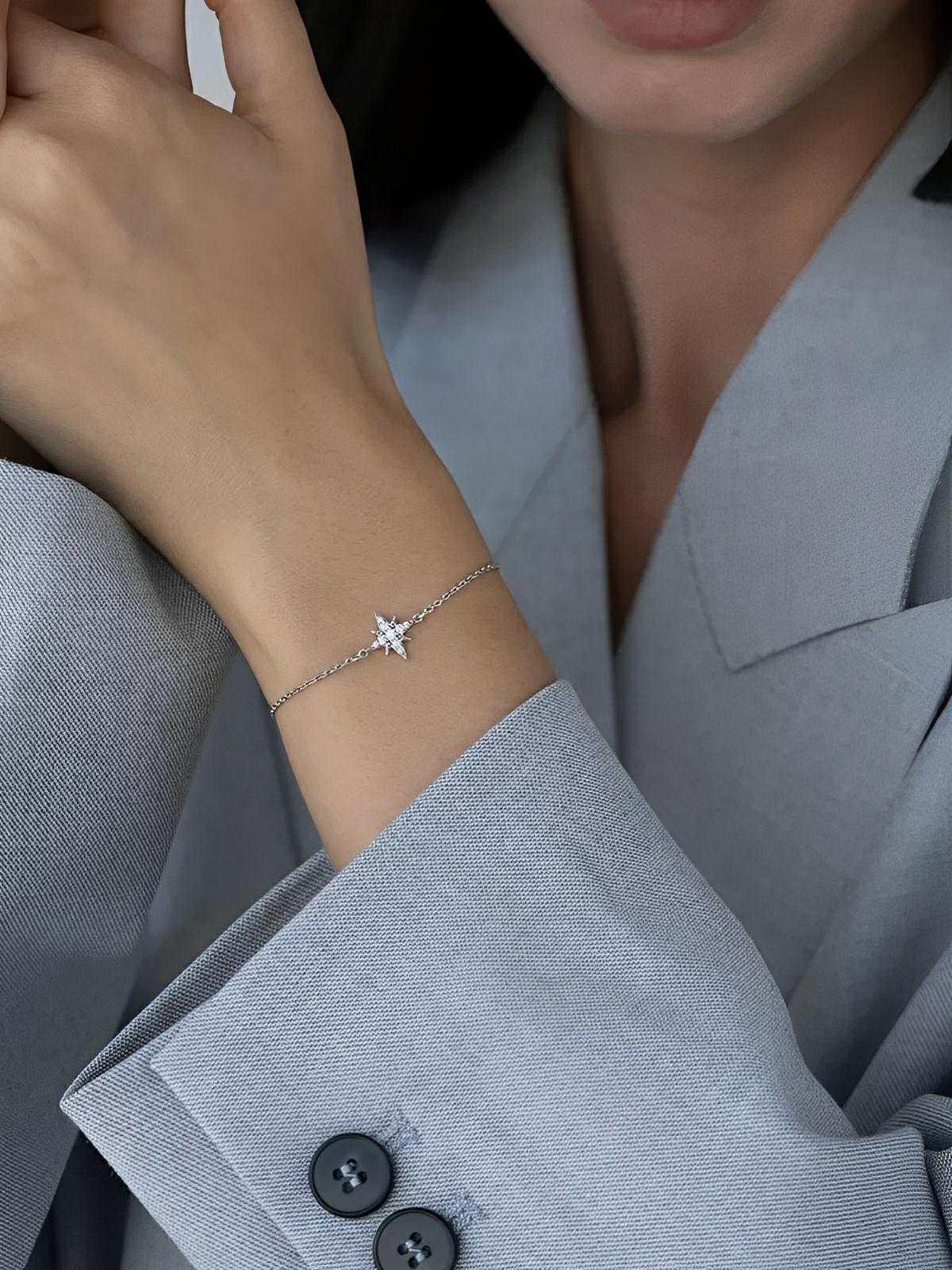 Bracelet femme argent 925, étoile zircon, chaîne fine ajustable, style minimaliste, bijou tendance quotidien, modèle Emmie - Bracelet - Argent