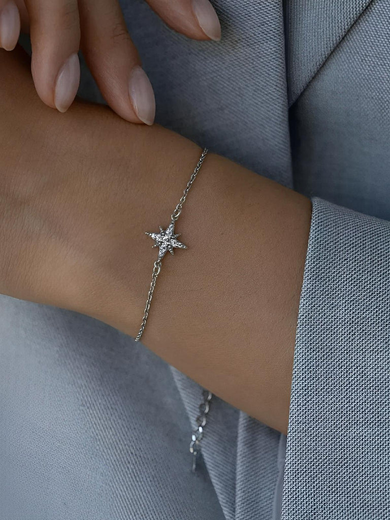 Bracelet femme argent 925, étoile zircon, chaîne fine ajustable, style minimaliste, bijou tendance quotidien, modèle Emmie - Bracelet - Argent