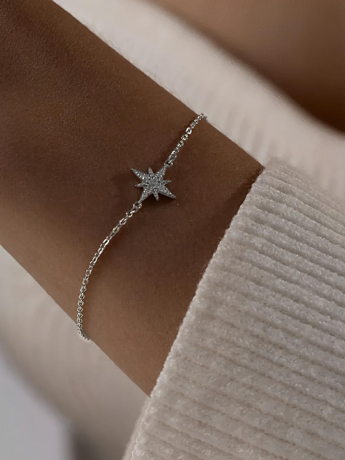 Bracelet femme argent 925, étoile zircon, chaîne fine ajustable, style minimaliste, bijou tendance quotidien, modèle Emmie - Bracelet - Argent