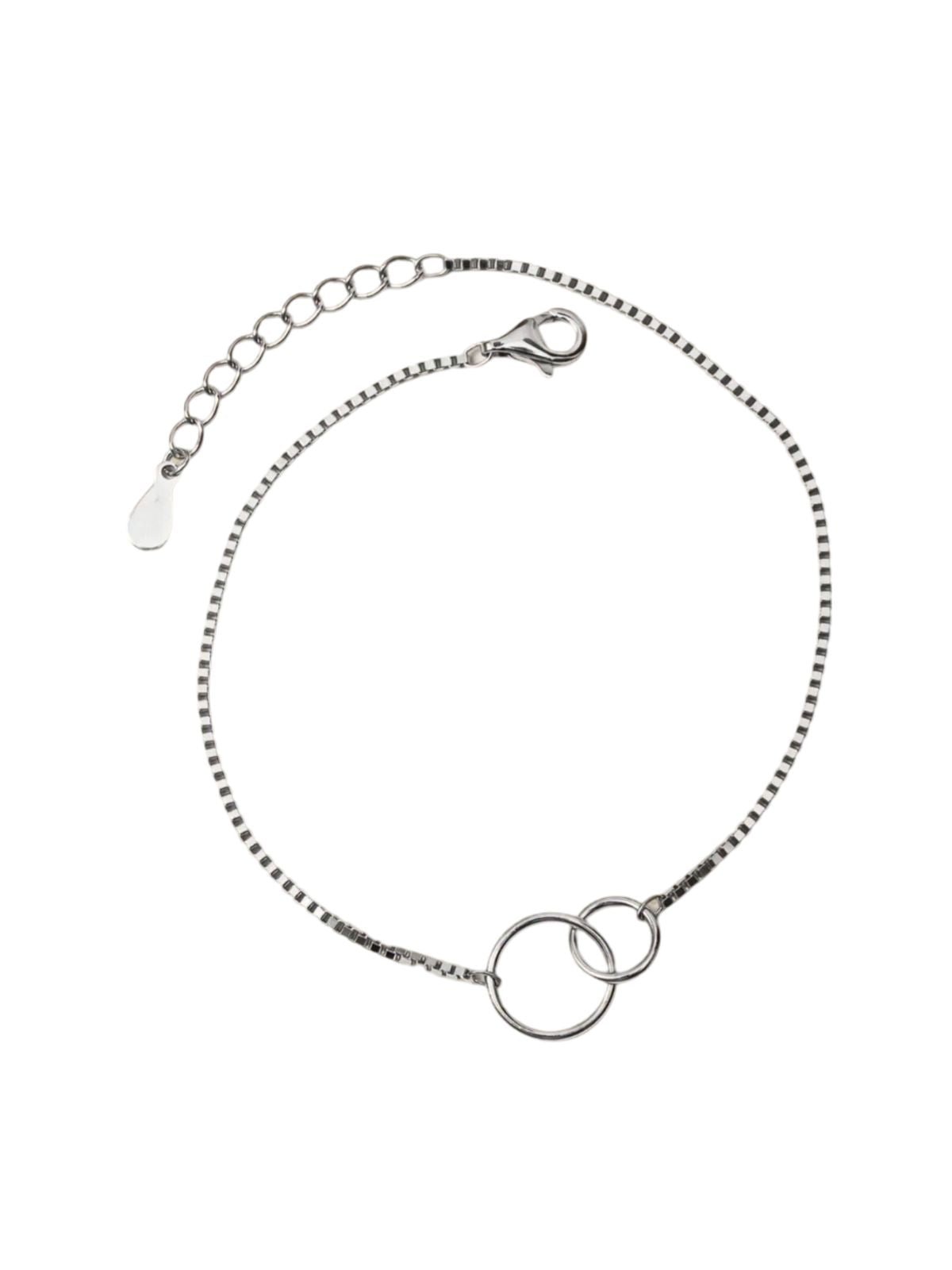 Bracelet femme argent S925, double anneaux, style minimaliste, chaîne fine, design géométrique, fermeture mousqueton, modèle Elisabeth - Bracelet - Argent