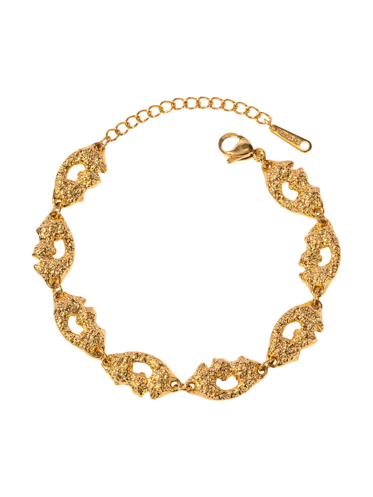 Bracelet femme, design géométrique, acier inoxydable, plaqué or 18K, fermoir mousqueton, modèle Amila - Bracelet - Or 16+5 cm