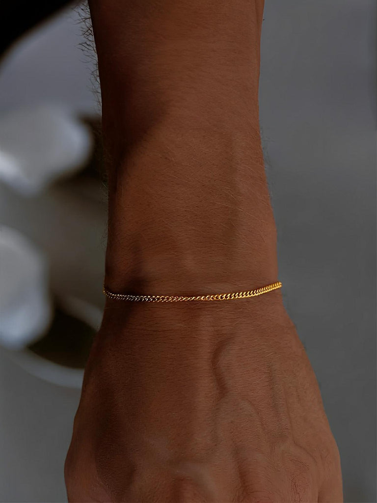 Bracelet homme, acier inoxydable, chaîne cubaine, waterproof, style minimaliste, modèle Éthan - Bracelet - Or XS