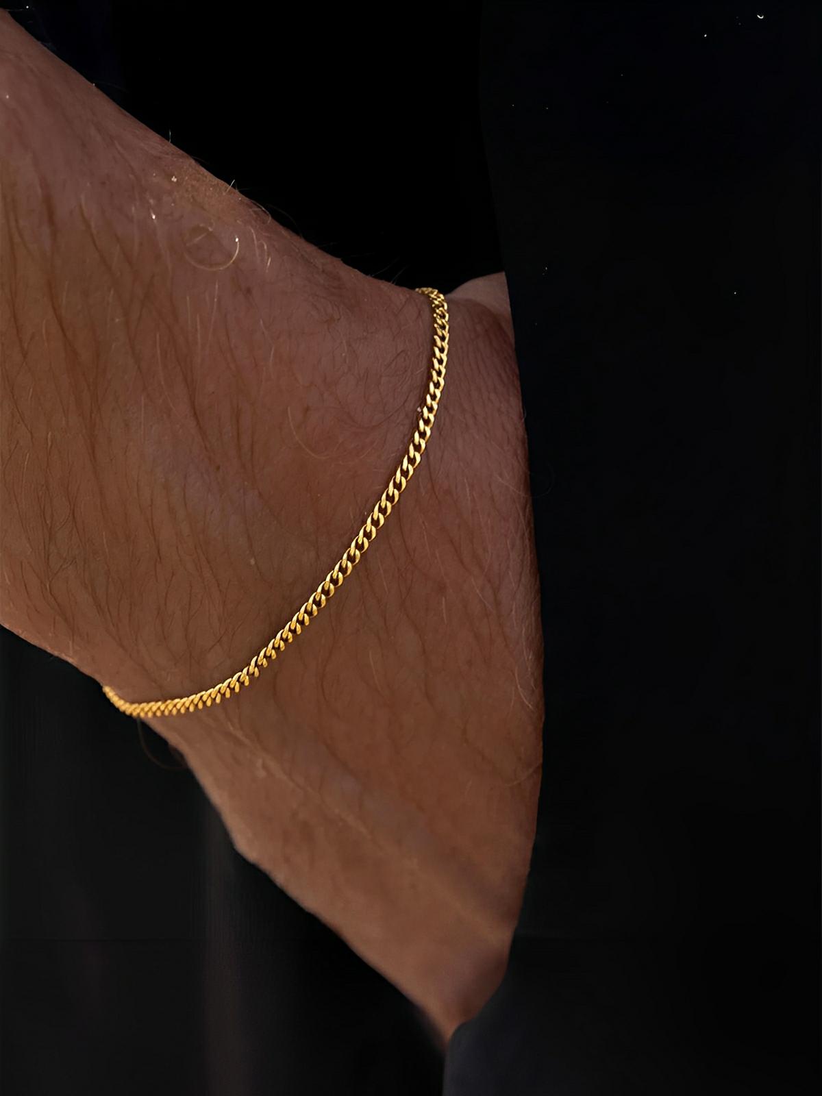 Bracelet homme, acier inoxydable, chaîne cubaine, waterproof, style minimaliste, modèle Éthan - Bracelet - Or XS