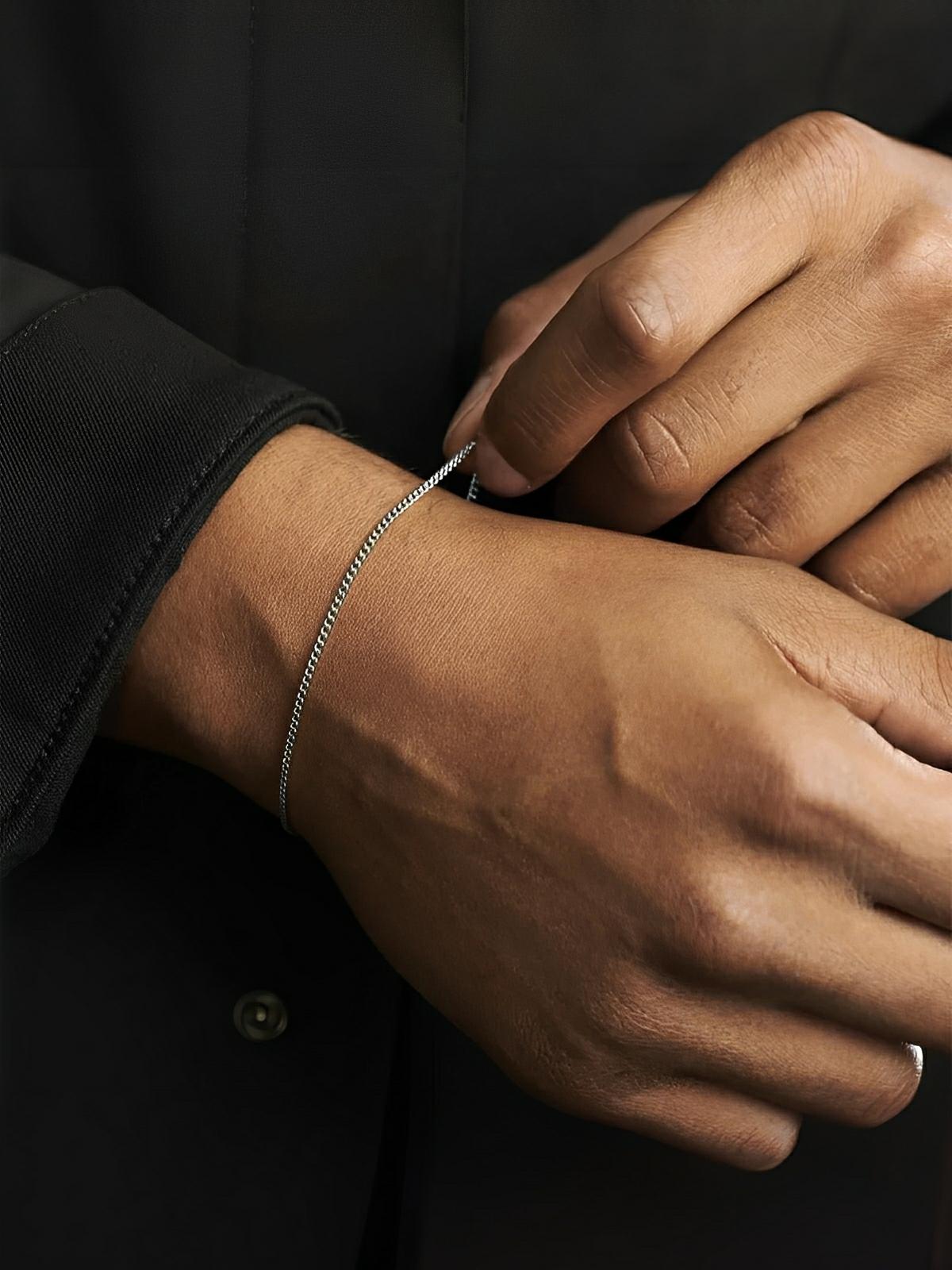 Bracelet homme, acier inoxydable, chaîne cubaine, waterproof, style minimaliste, modèle Éthan - Bracelet - Argent XS