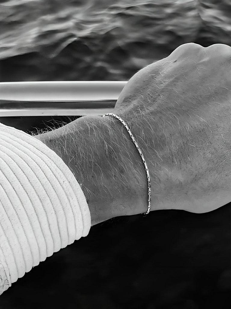 Bracelet homme en acier inoxydable, chaîne câble fine, waterproof, réglable, style moderne, modèle Roan - Bracelet - Argent XS