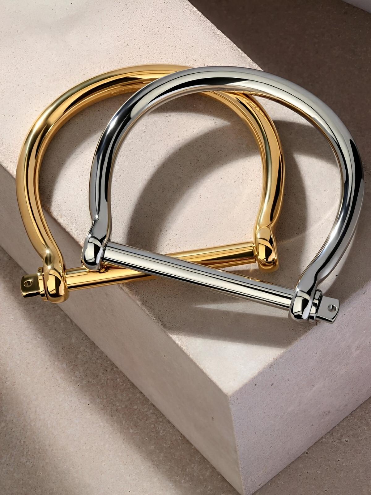 Bracelet jonc au style ancre, mixte, style minimaliste et moderne, modèle Hidone - Bracelet - Or S