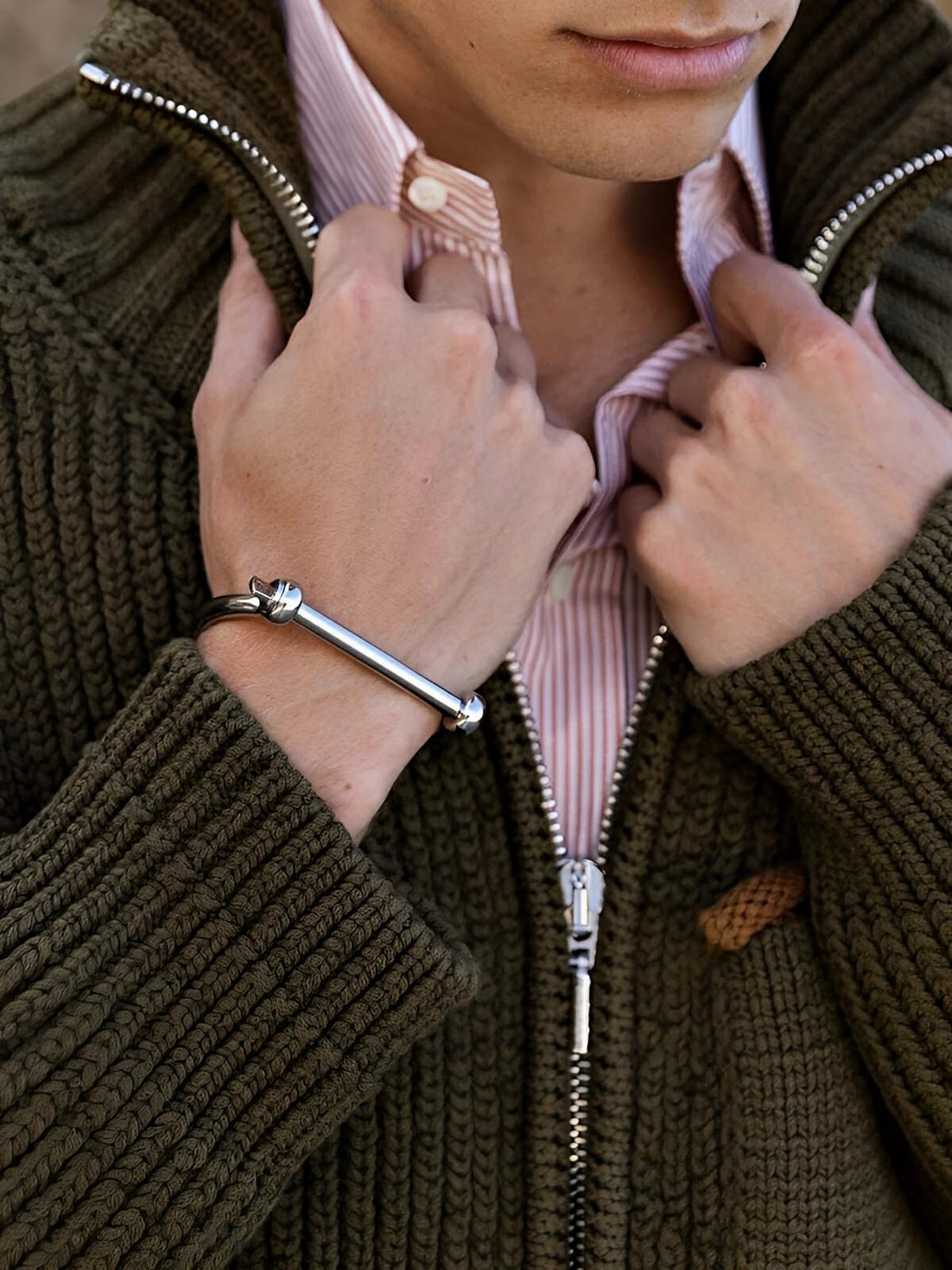 Bracelet jonc au style ancre, mixte, style minimaliste et moderne, modèle Hidone - Bracelet - Argent S