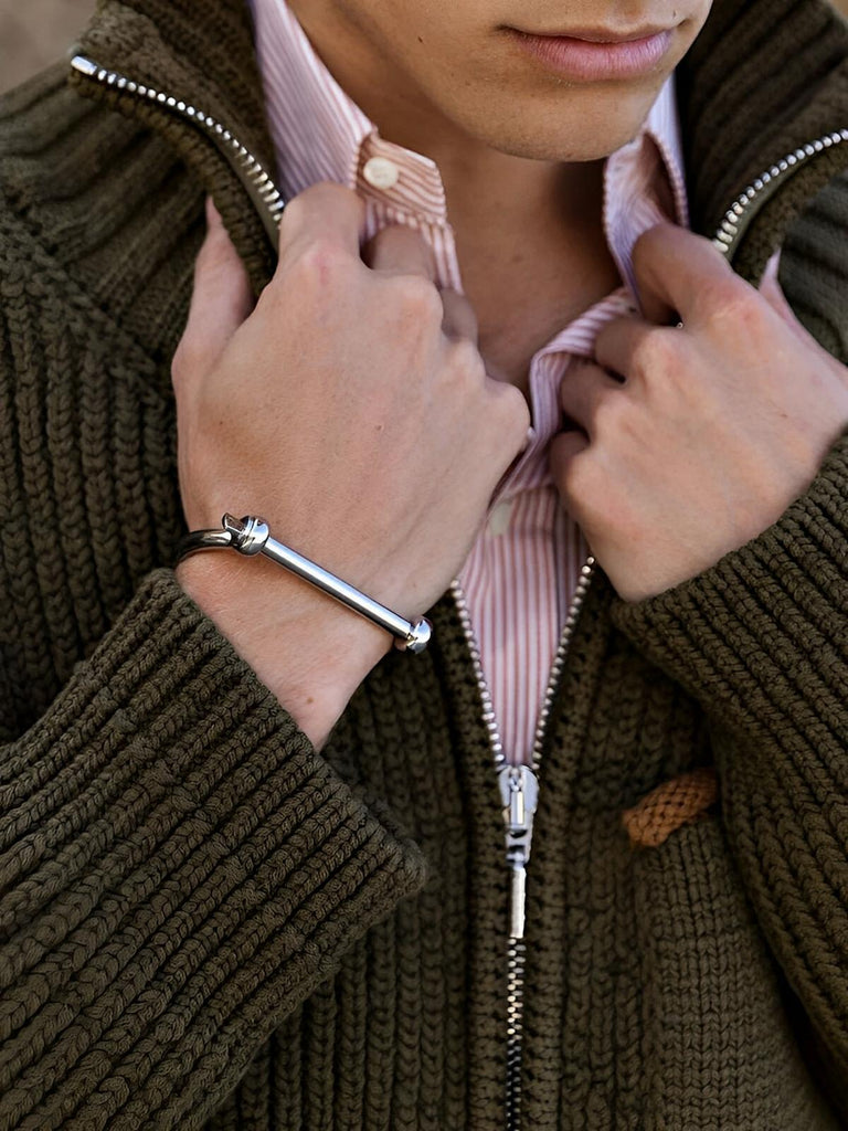 Bracelet jonc au style ancre, mixte, style minimaliste et moderne, modèle Hidone - Bracelet - Argent S