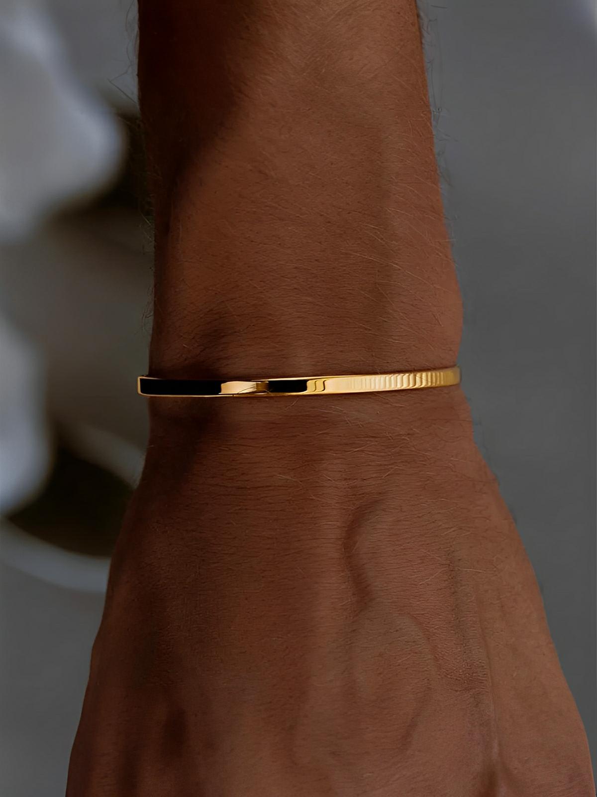 Bracelet jonc ouvert en acier inoxydable, finition brillante, design moderne, waterproof, modèle Luigi - Bracelet - Or 3.5 mm