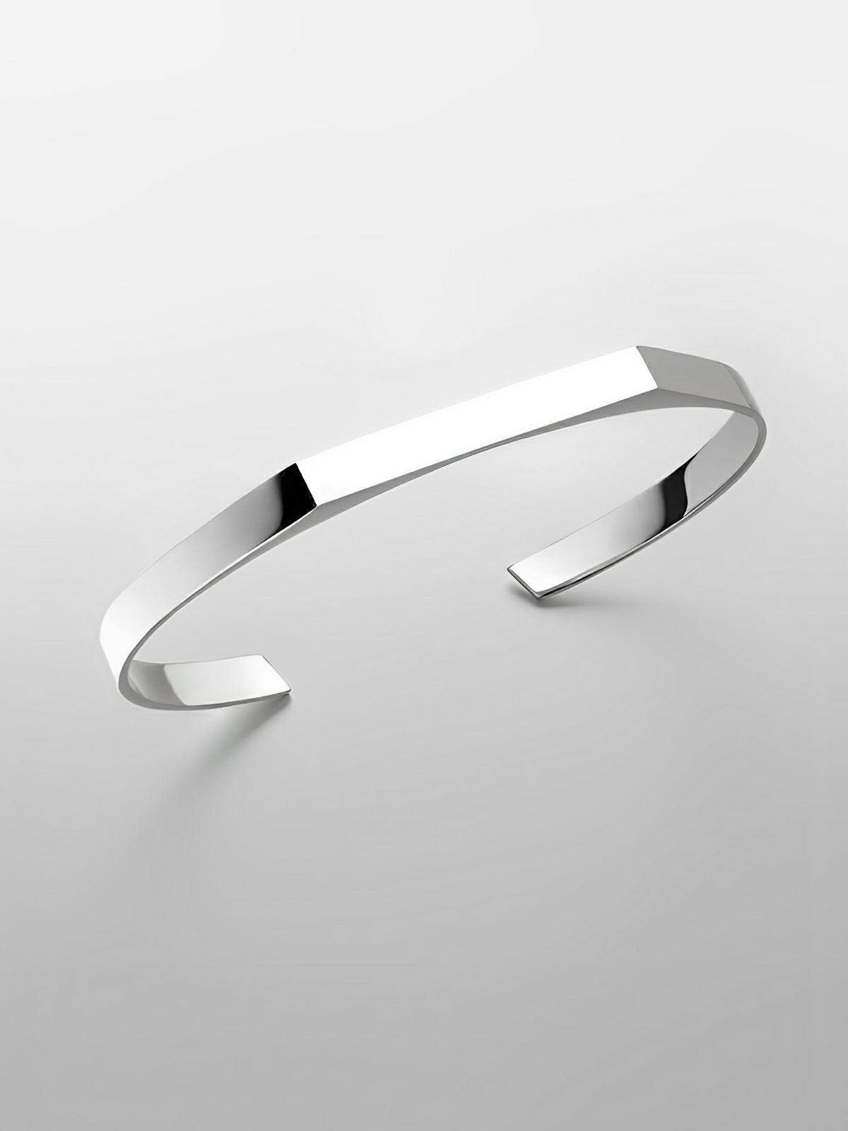 Bracelet jonc rigide géométrique, en acier inoxydable, finition miroir, minimaliste, modèle Dako - Bracelet - Argent S - M