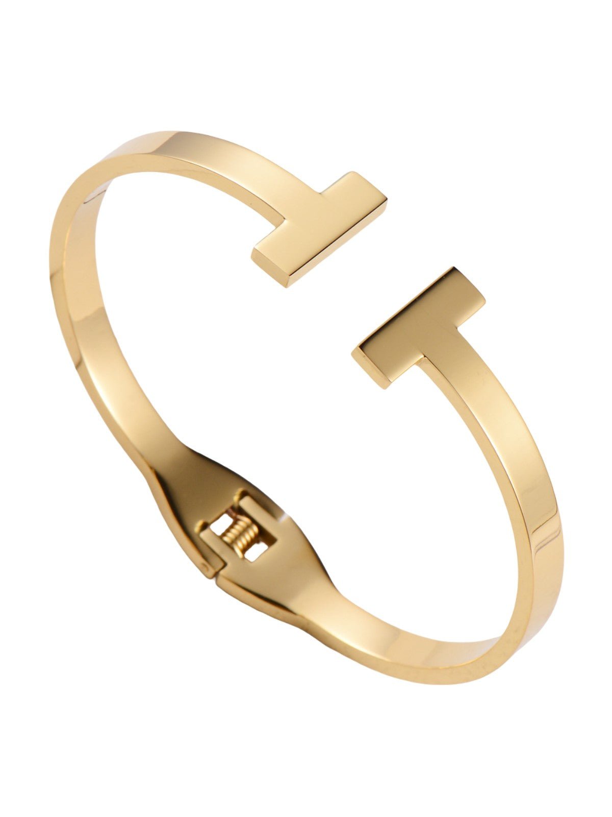 Bracelet jonc T, métal argenté, style géométrique, design massif, modèle Dora - Bracelet - Or