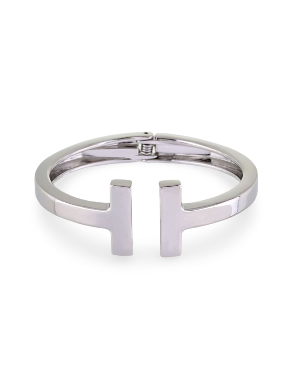 Bracelet jonc T, métal argenté, style géométrique, design massif, modèle Dora - Bracelet - Argent