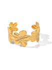 Bracelet manchette fleurs dorées, jonc ouvert, style romantique, finition brillante, bijou en acier inoxydable, modèle Stephanie - Boucles d'oreilles - Or
