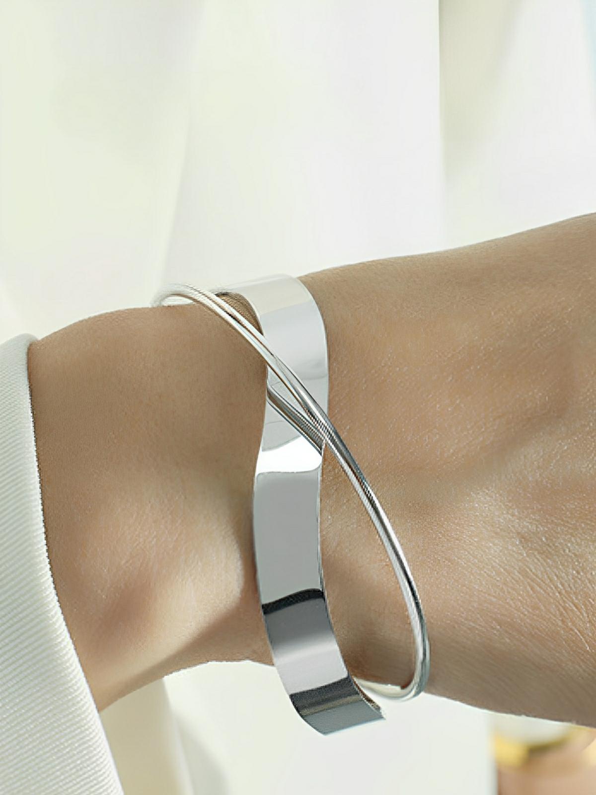 Bracelet ouvert acier, design irrégulier, style géométrique, minimaliste, OL moderne, mode urbaine, modèle Olympe - Bracelet - Argent