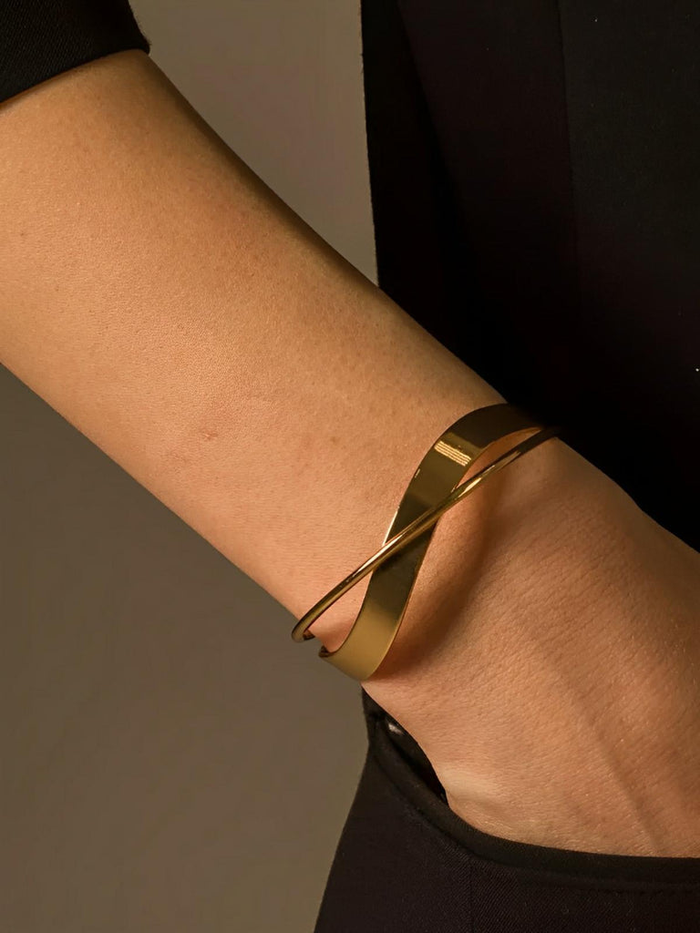 Bracelet ouvert acier, design irrégulier, style géométrique, minimaliste, OL moderne, mode urbaine, modèle Olympe - Bracelet - Or