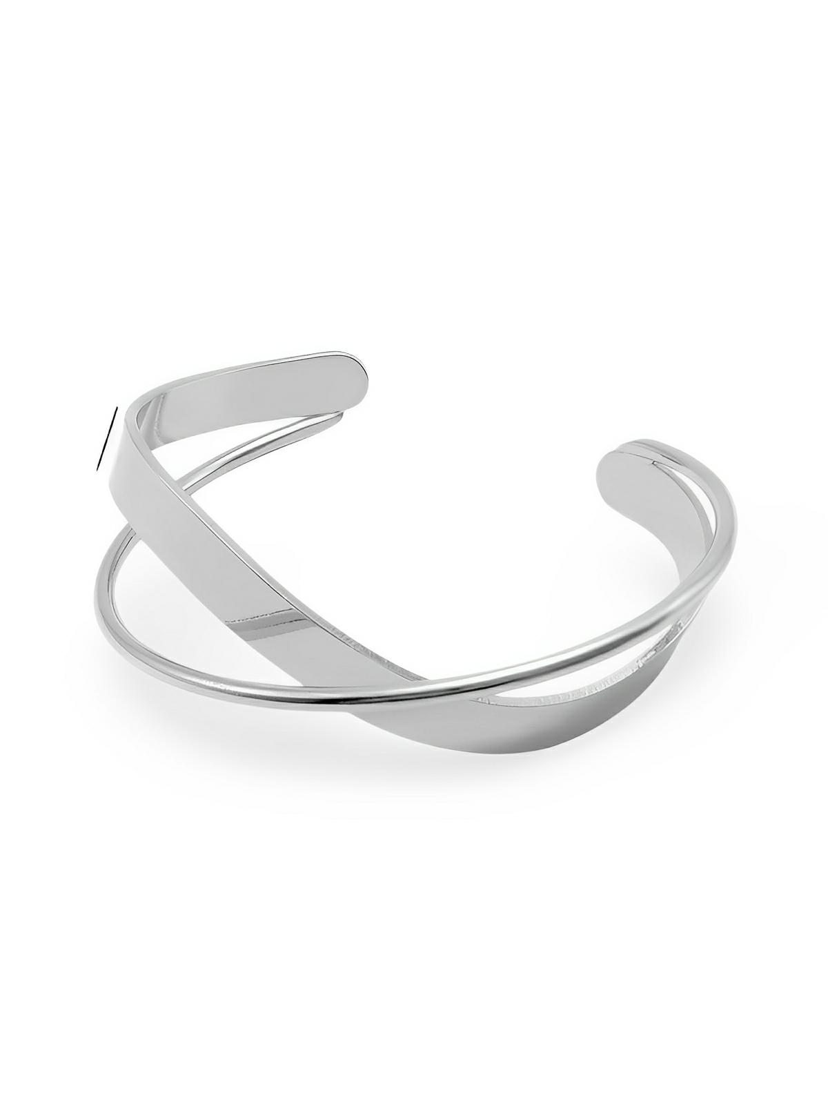 Bracelet ouvert acier, design irrégulier, style géométrique, minimaliste, OL moderne, mode urbaine, modèle Olympe - Bracelet - Argent