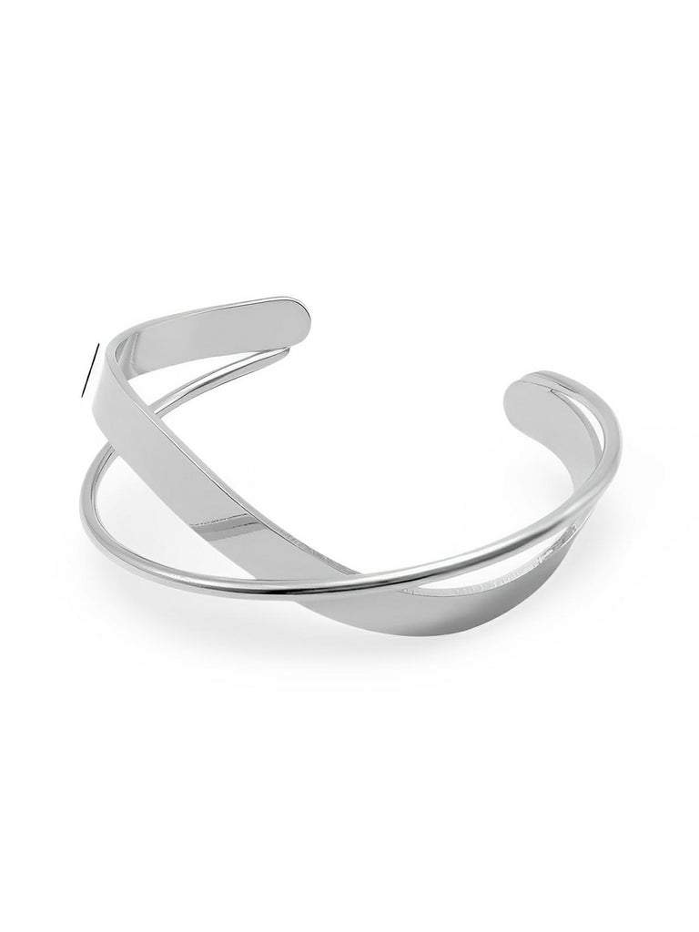 Bracelet ouvert acier, design irrégulier, style géométrique, minimaliste, OL moderne, mode urbaine, modèle Olympe - Bracelet - Argent