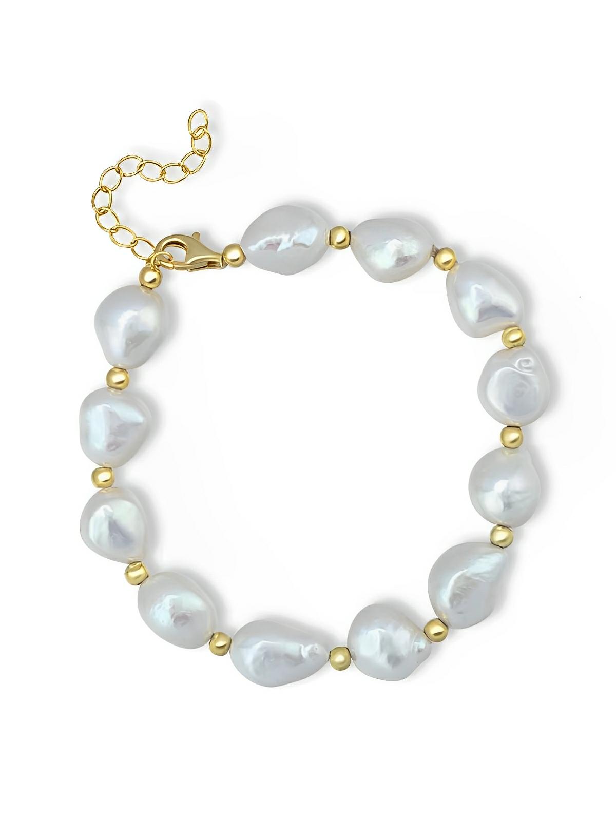 Bracelet perles baroques, perles irrégulières, look vintage, acier titane, ajustable, modèle Pascalle - Bracelet - Blanc