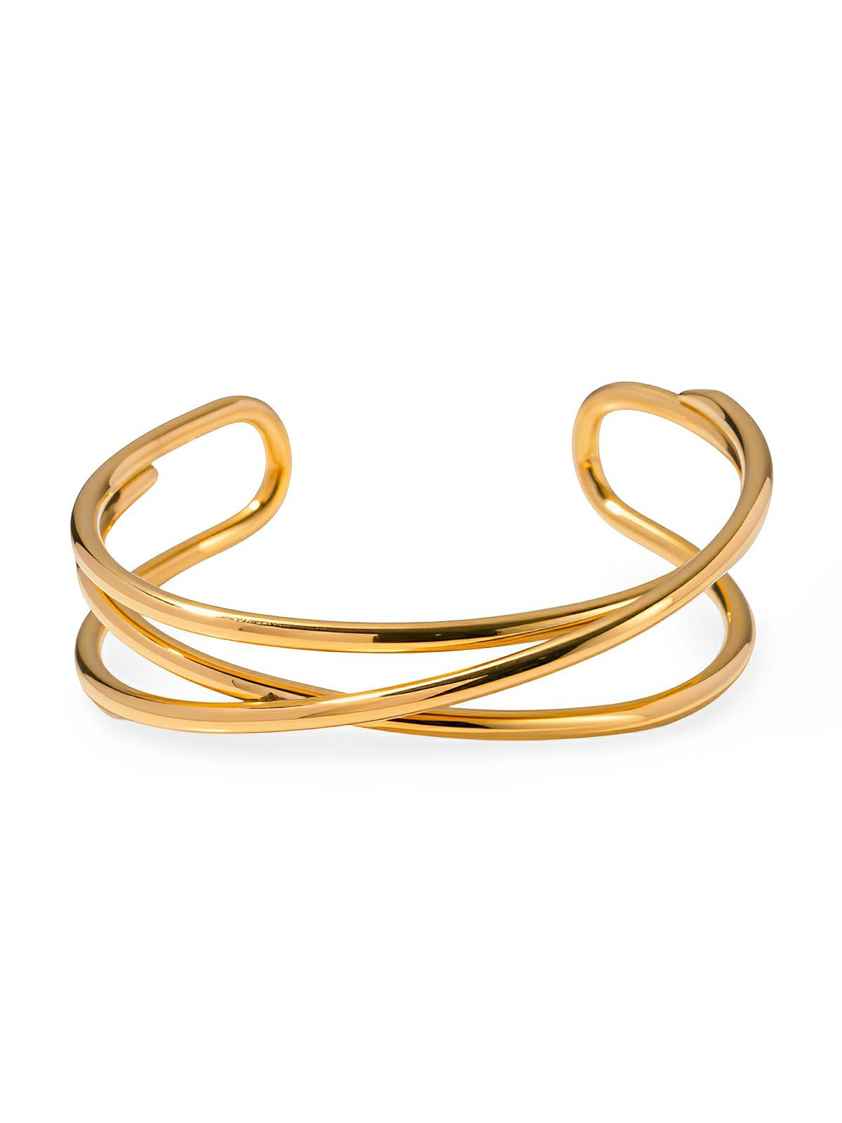 Bracelet rigide, torsadé, plaqué or, style old money, acier inoxydable, modèle Lucienne - Bracelet - Or