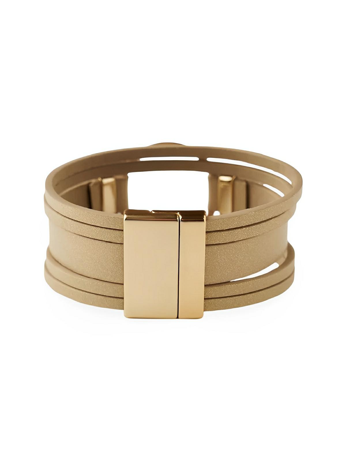 Bracelet simili vegan tressé magnétique, bijou femme tendance, accessoire ajustable, fermoir aimanté, style urbain, modèle Amezia - Bracelet - Kaki