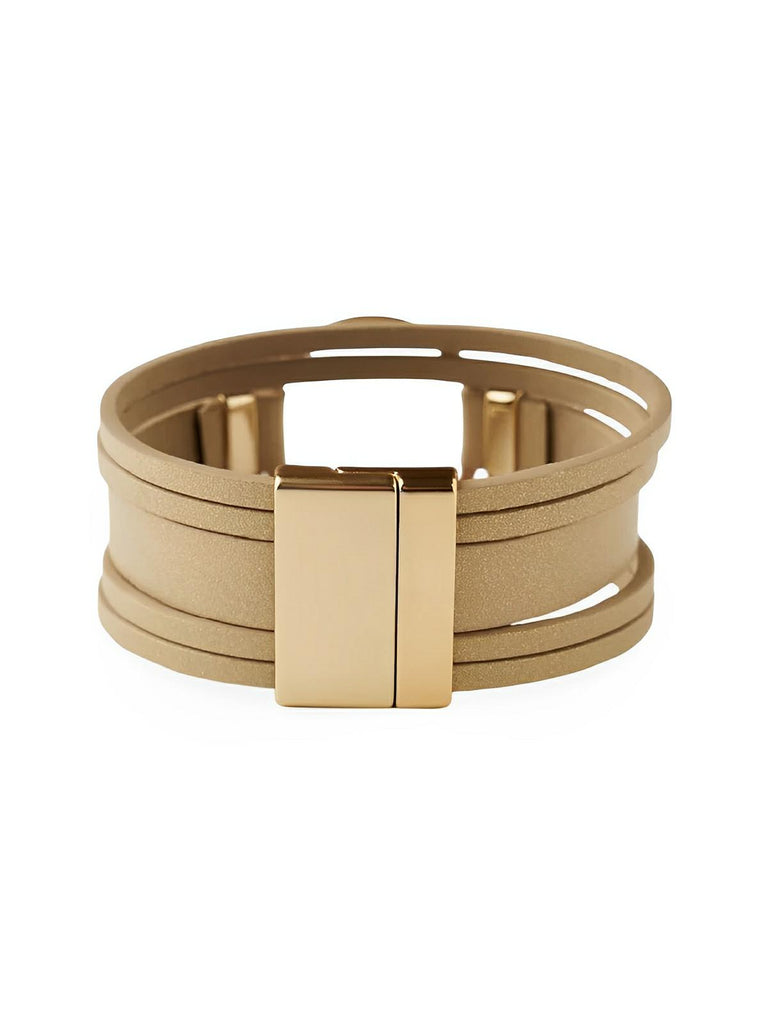 Bracelet simili vegan tressé magnétique, bijou femme tendance, accessoire ajustable, fermoir aimanté, style urbain, modèle Amezia - Bracelet - Kaki
