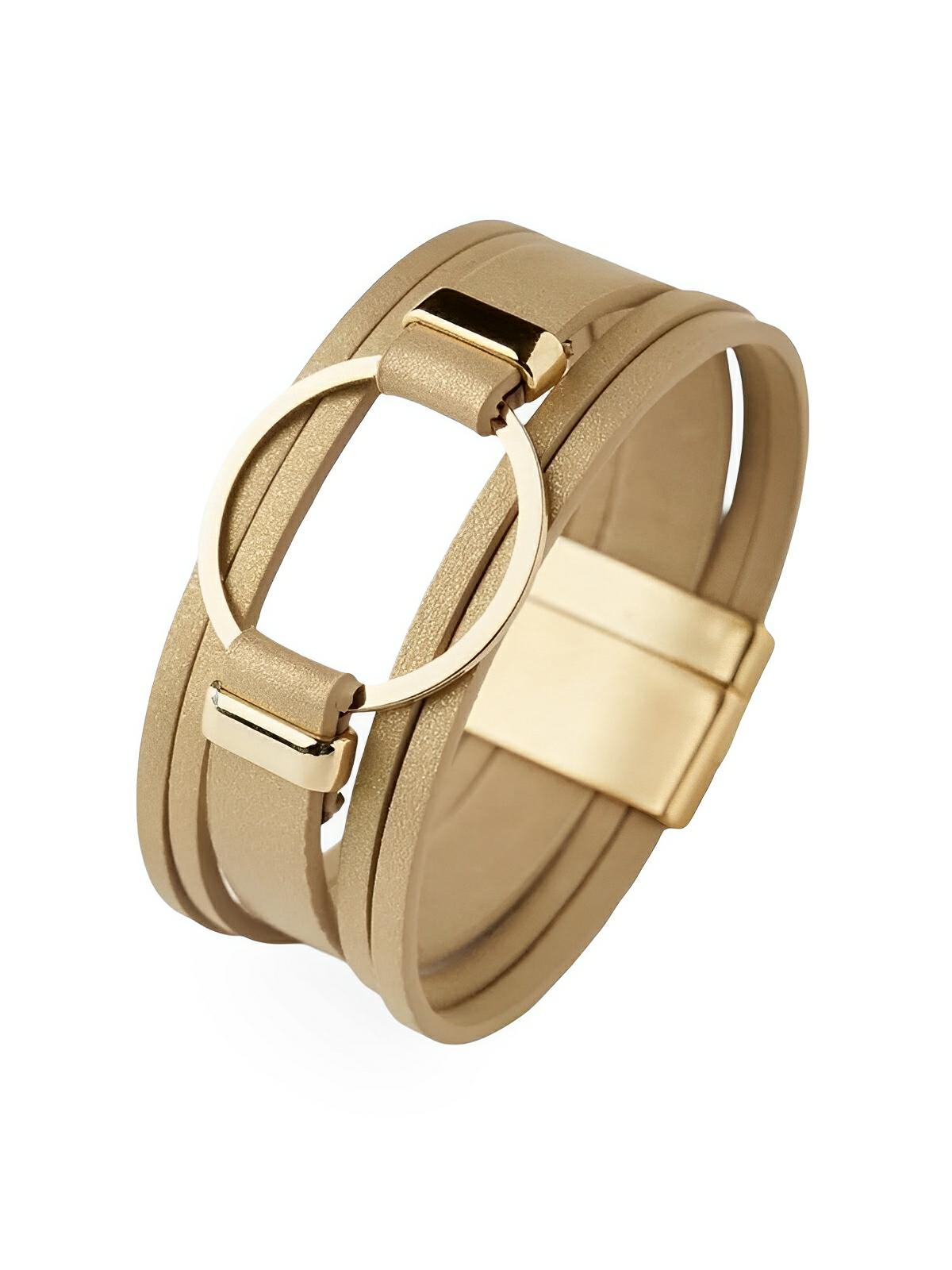 Bracelet simili vegan tressé magnétique, bijou femme tendance, accessoire ajustable, fermoir aimanté, style urbain, modèle Amezia - Bracelet - Kaki