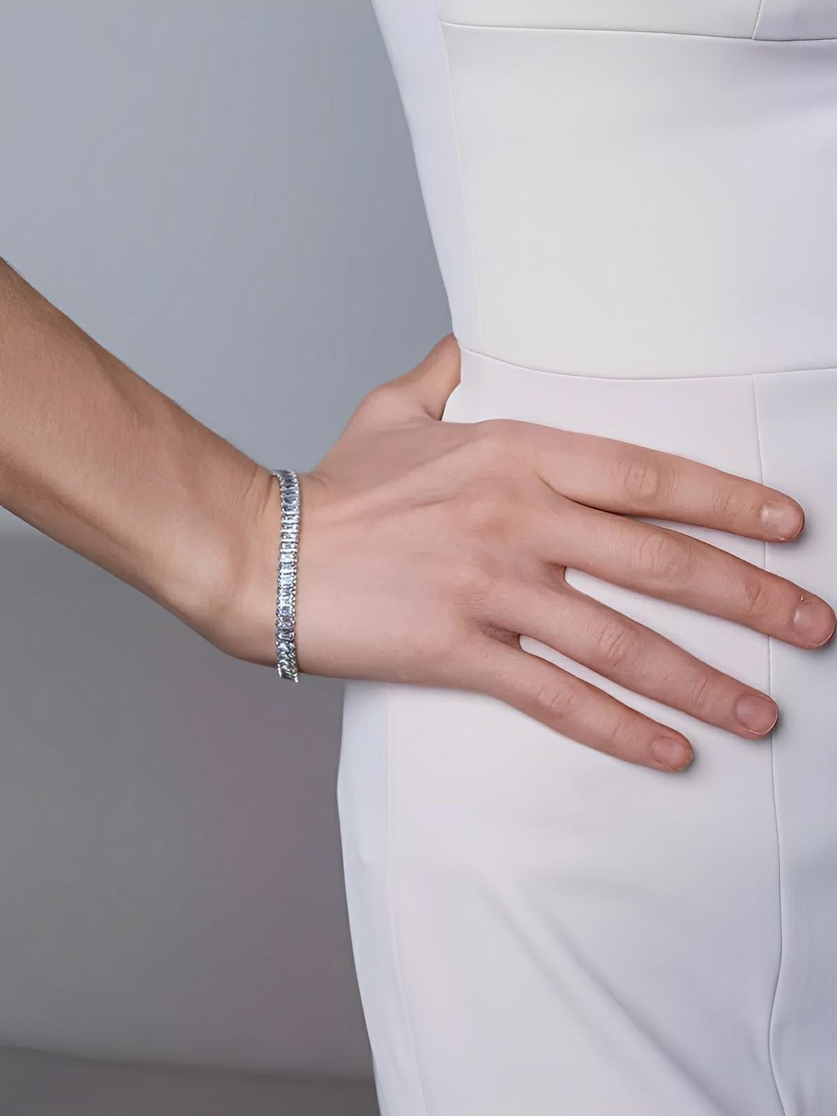 Bracelet zircon, chaîne tennis, bijou raffiné, femme moderne, cadeau brillant, modèle Emmy - Bracelet - Argent XS