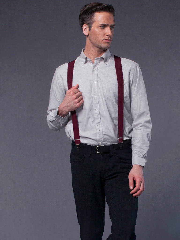 Bretelles homme AX4, pinces métalliques robustes, cuir véritable, confort élastique, design croisé X, ajustables 4 clips, style classique moderne, modèle Fabien - Bretelles - Noir
