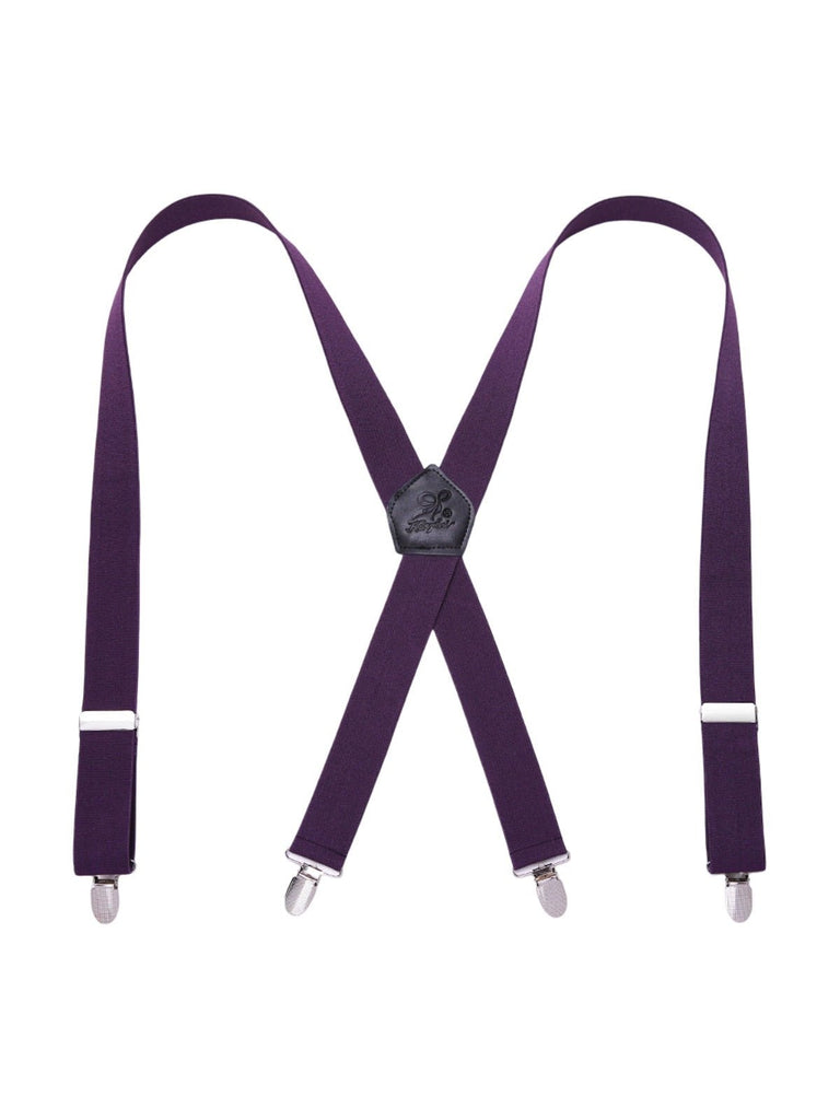 Bretelles homme AX4, pinces métalliques robustes, cuir véritable, confort élastique, design croisé X, ajustables 4 clips, style classique moderne, modèle Fabien - Bretelles - Violet