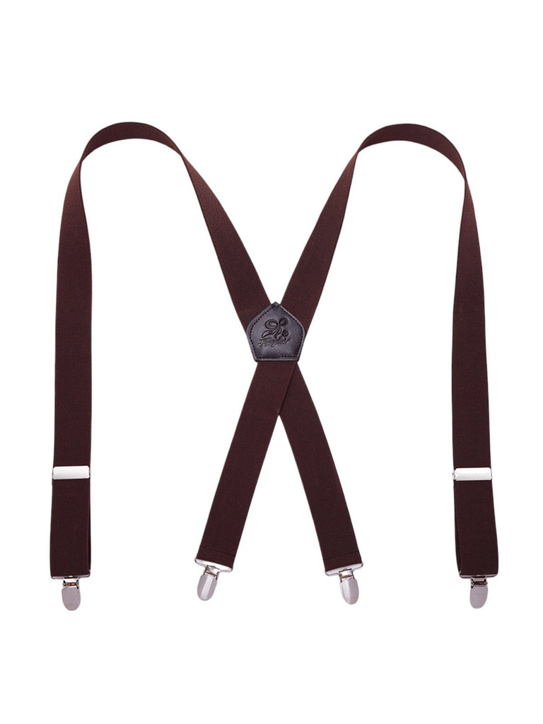Bretelles homme AX4, pinces métalliques robustes, cuir véritable, confort élastique, design croisé X, ajustables 4 clips, style classique moderne, modèle Fabien - Bretelles - Marron
