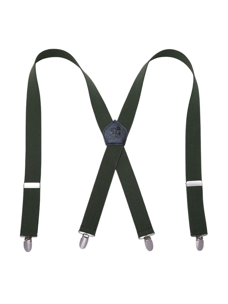 Bretelles homme AX4, pinces métalliques robustes, cuir véritable, confort élastique, design croisé X, ajustables 4 clips, style classique moderne, modèle Fabien - Bretelles - Vert