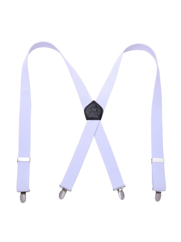 Bretelles homme AX4, pinces métalliques robustes, cuir véritable, confort élastique, design croisé X, ajustables 4 clips, style classique moderne, modèle Fabien - Bretelles - Blanc